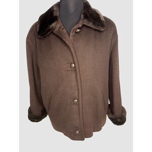 Bromley Collection women  Brown Jacket With Faux Fur‎ Collar & Cuffs